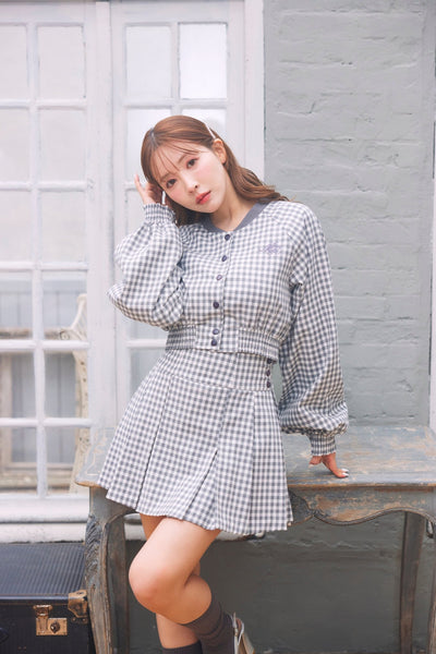 Gingham Check Blouson & Skirt Set