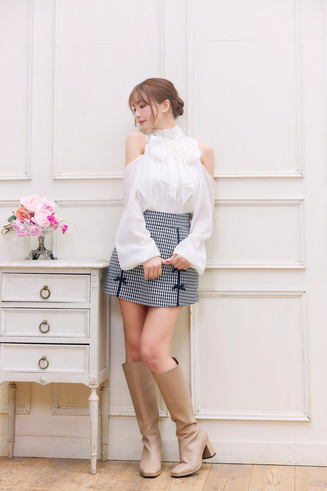 ミニスカート BALMAIN Gingham Miniskirt BALMAIN Button-embellished jacquard-knit mini skirt | NET-A
