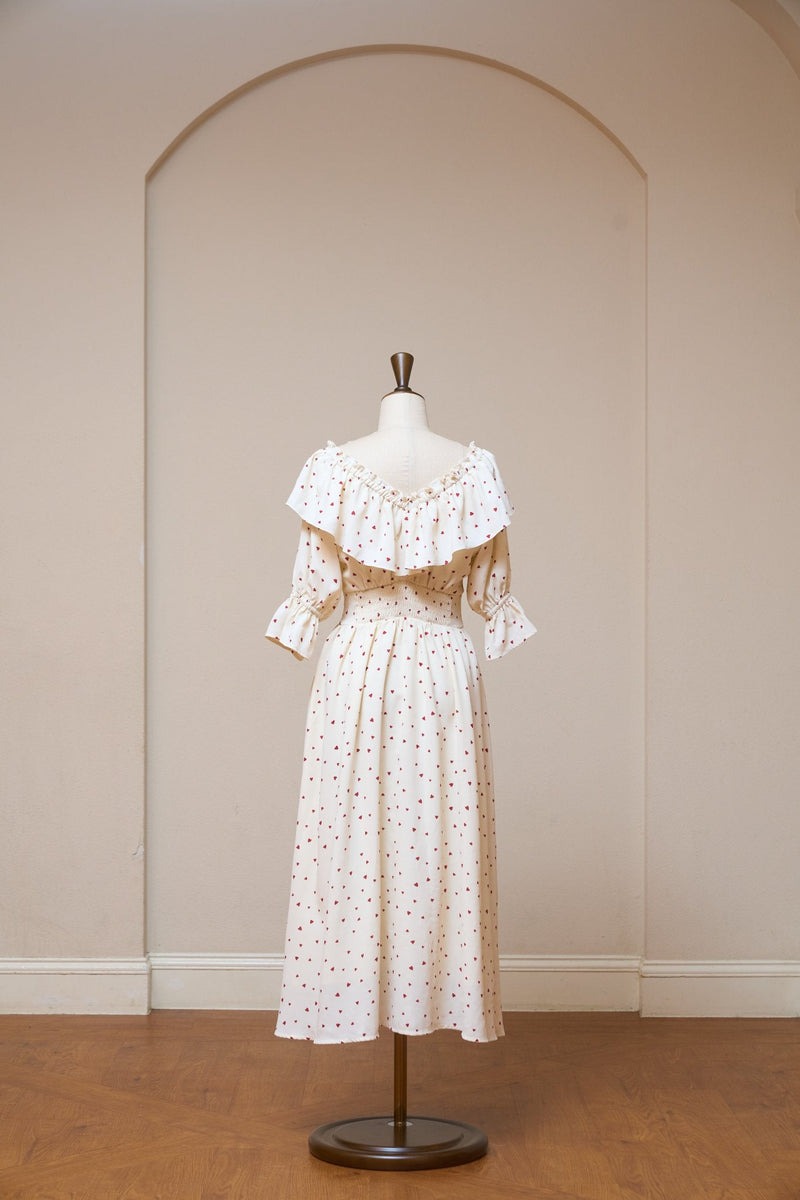 Heart Pattern Off Shoulder Frill Dress