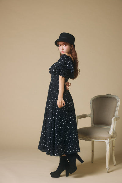 Heart Pattern Off Shoulder Frill Dress