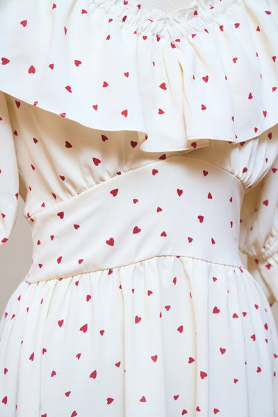 Heart Pattern Off Shoulder Frill Dress