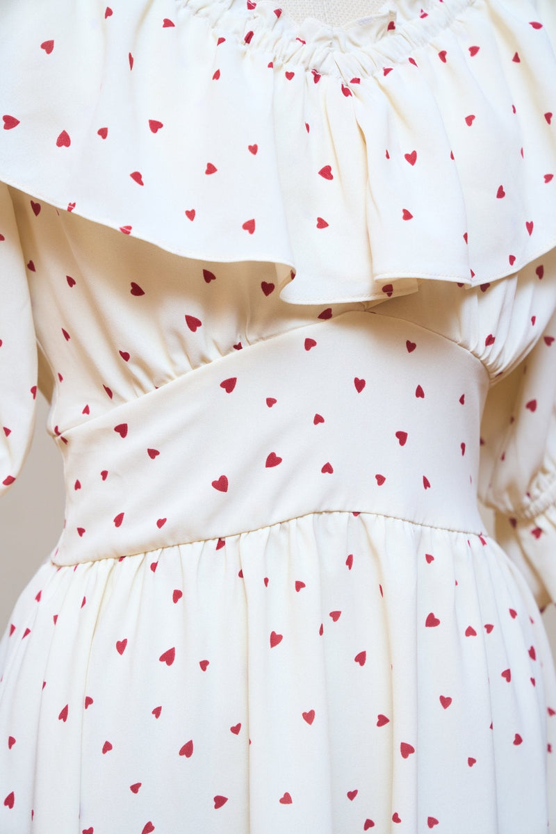 Heart Pattern Off Shoulder Frill Dress