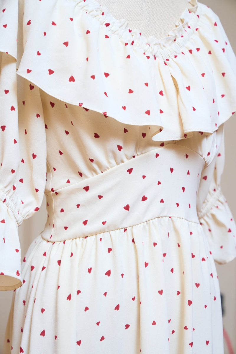 Heart Pattern Off Shoulder Frill Dress