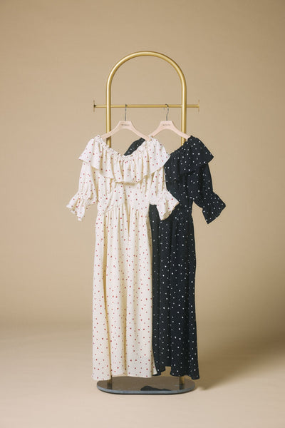 Heart Pattern Off Shoulder Frill Dress