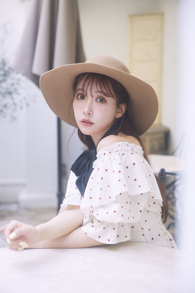 Heart Pattern Off Shoulder Frill Dress