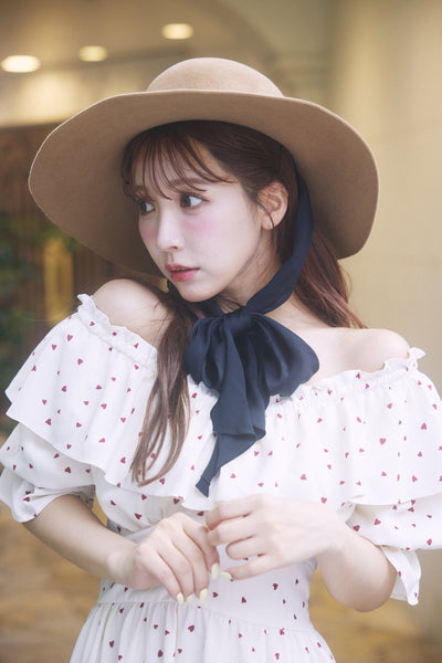 Heart Pattern Off Shoulder Frill Dress