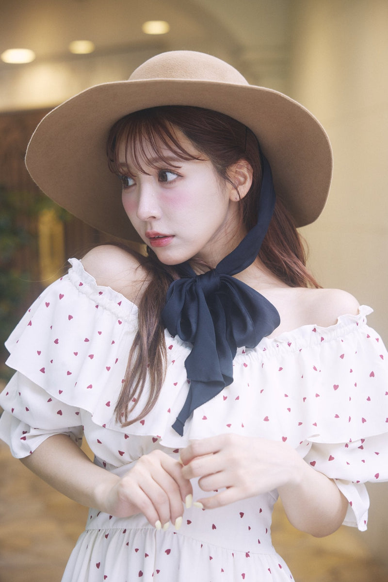 Heart Pattern Off Shoulder Frill Dress