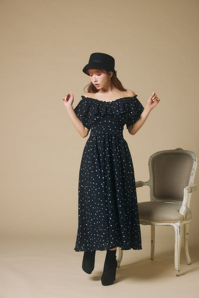 Heart Pattern Off Shoulder Frill Dress