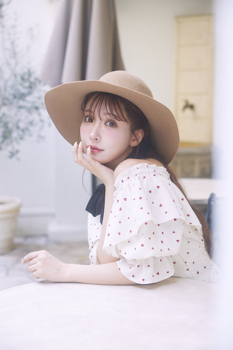 Heart Pattern Off Shoulder Frill Dress