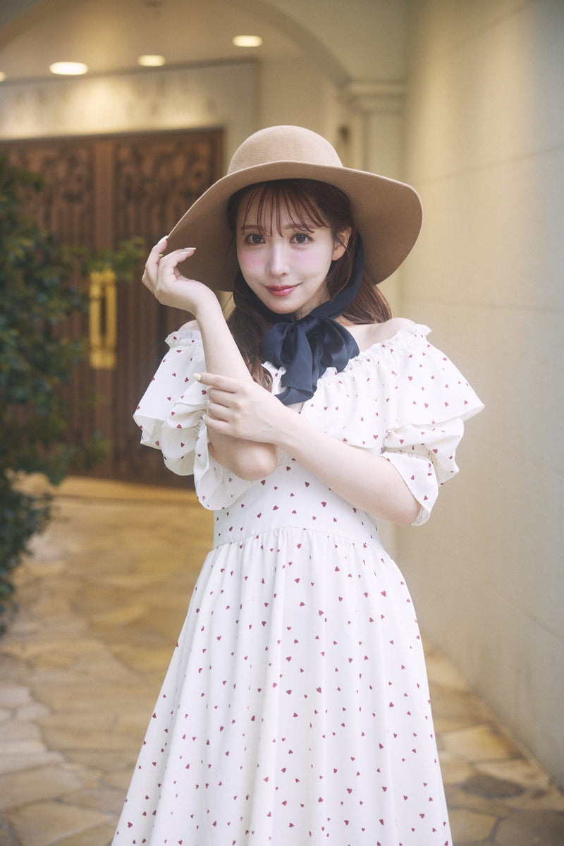 Heart Pattern Off Shoulder Frill Dress