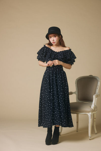 Heart Pattern Off Shoulder Frill Dress