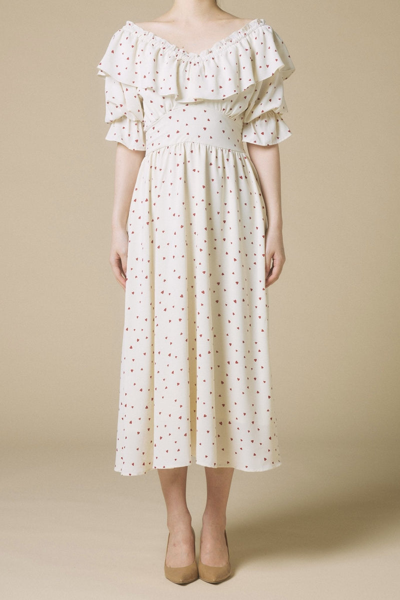 Heart Pattern Off Shoulder Frill Dress