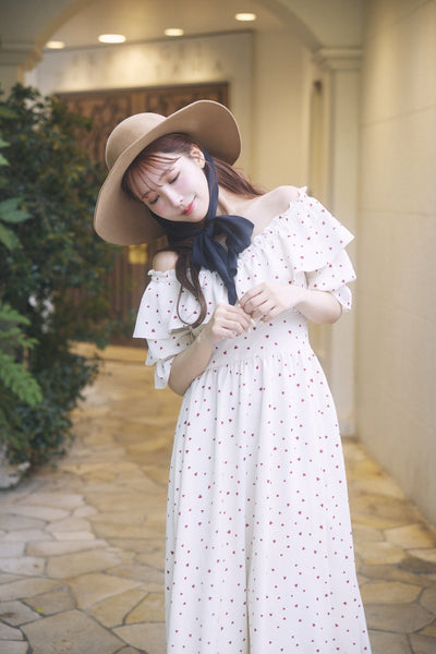 Heart Pattern Off Shoulder Frill Dress