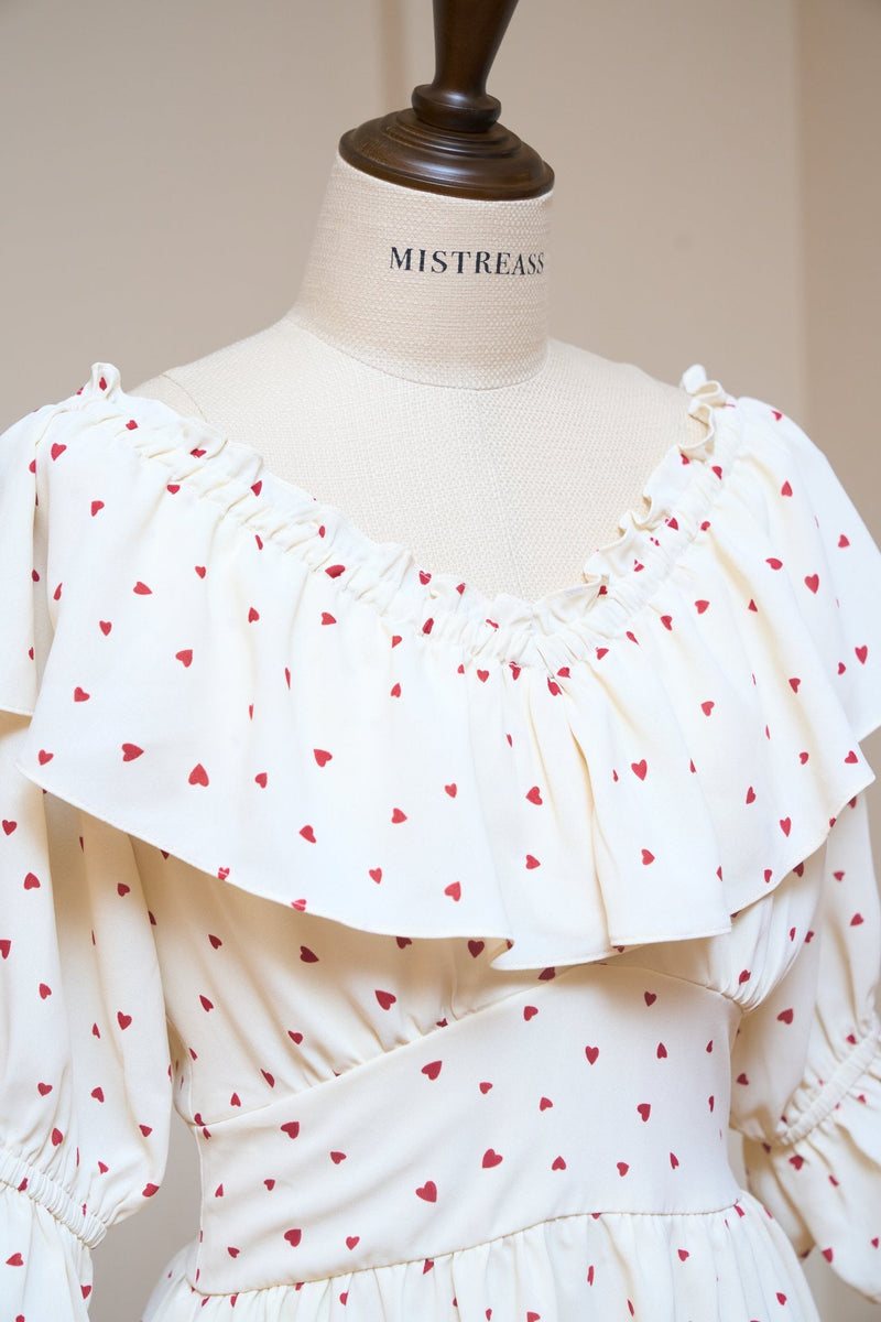 Heart Pattern Off Shoulder Frill Dress
