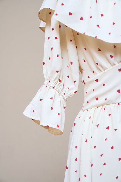 Heart Pattern Off Shoulder Frill Dress
