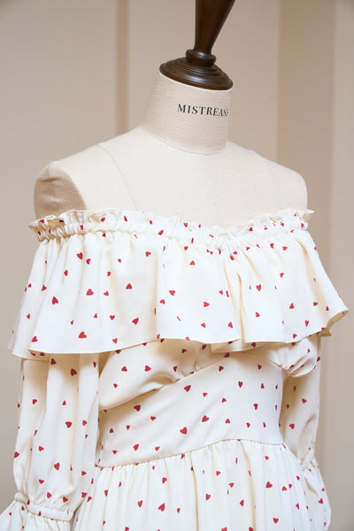 Heart Pattern Off Shoulder Frill Dress