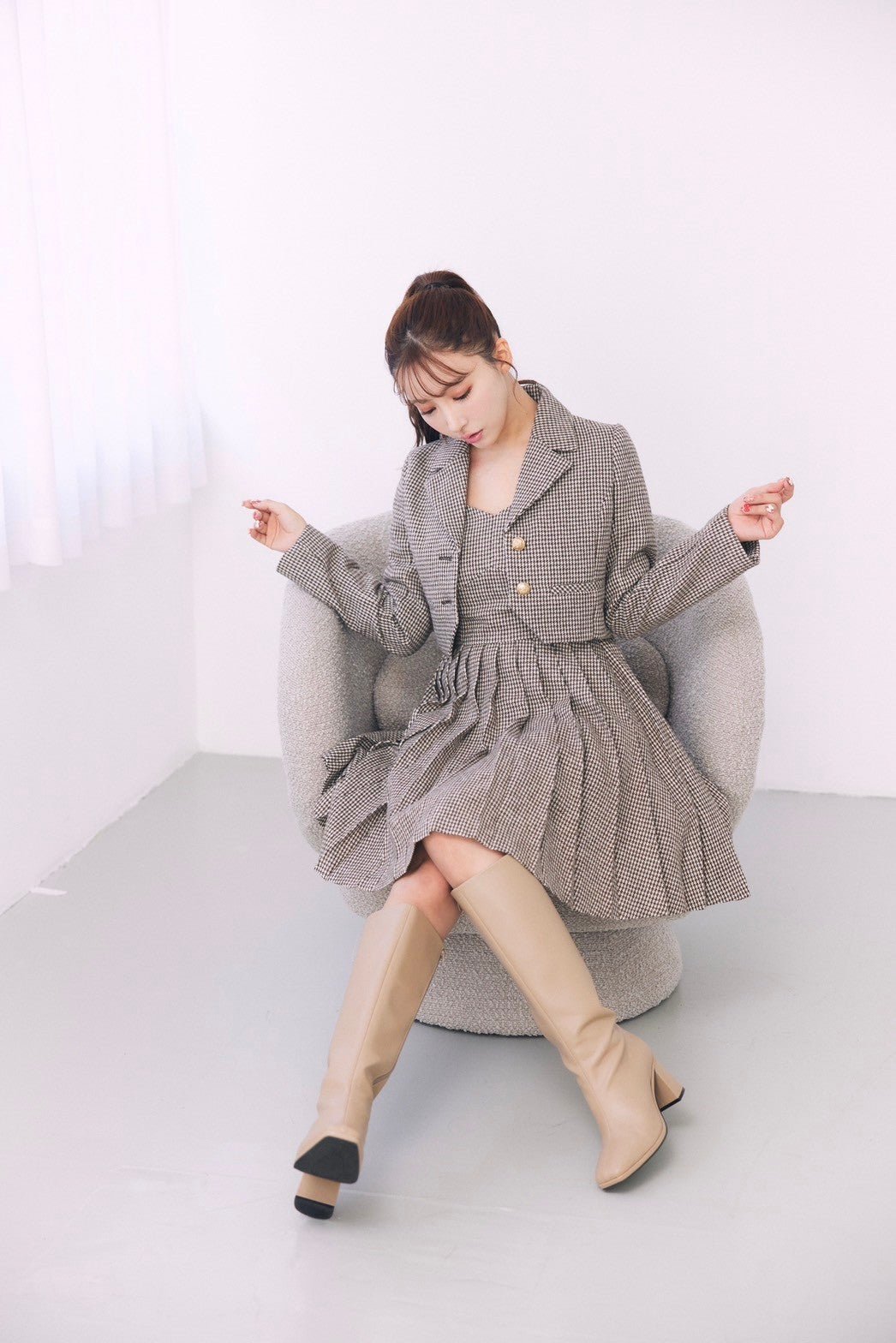 Houndstooth Jacket & Pleated Dress - MISTREASS 