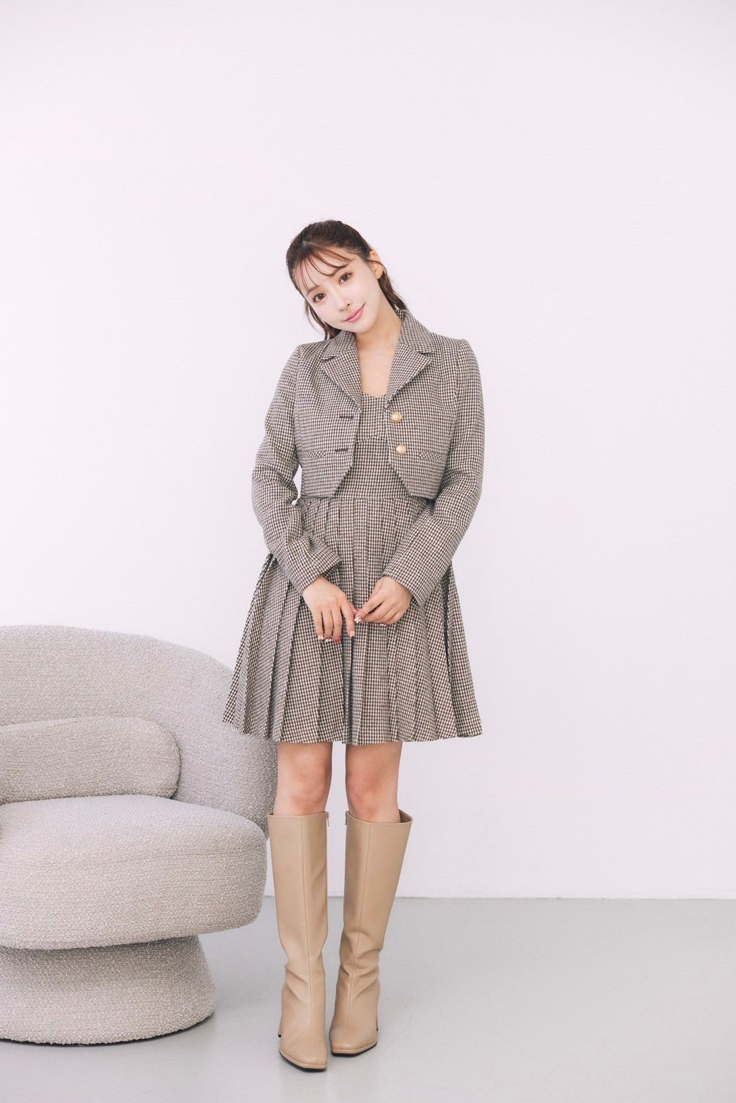 Houndstooth Jacket & Pleated Dress - MISTREASS 