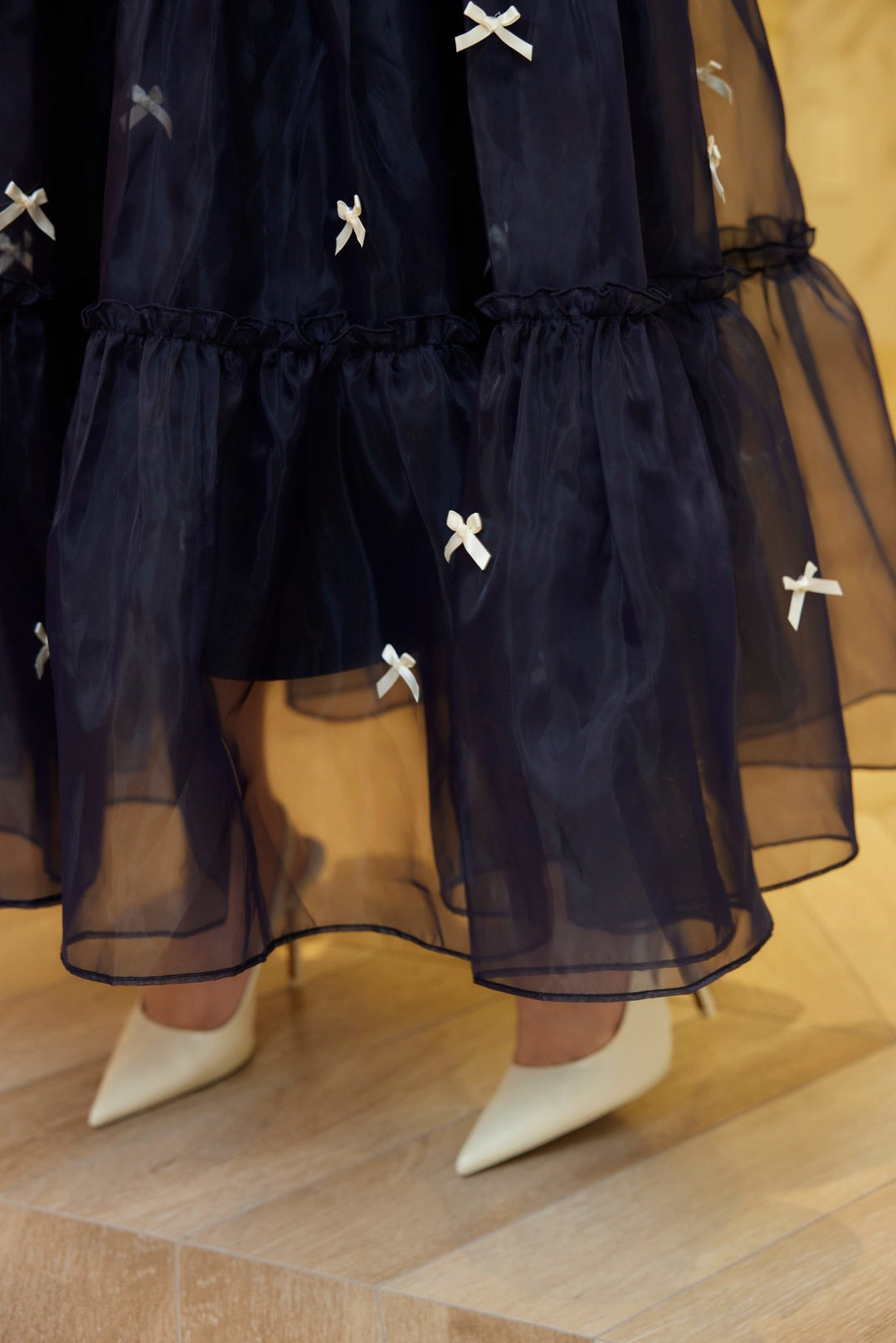 Mini Ribbon Organdy Tiered Skirt - MISTREASS｜フレアスカート