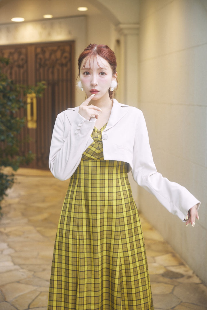 ワンピース Gold-Buttoned Plaid Knit Dress Gold-Buttoned Plaid Knit Dress