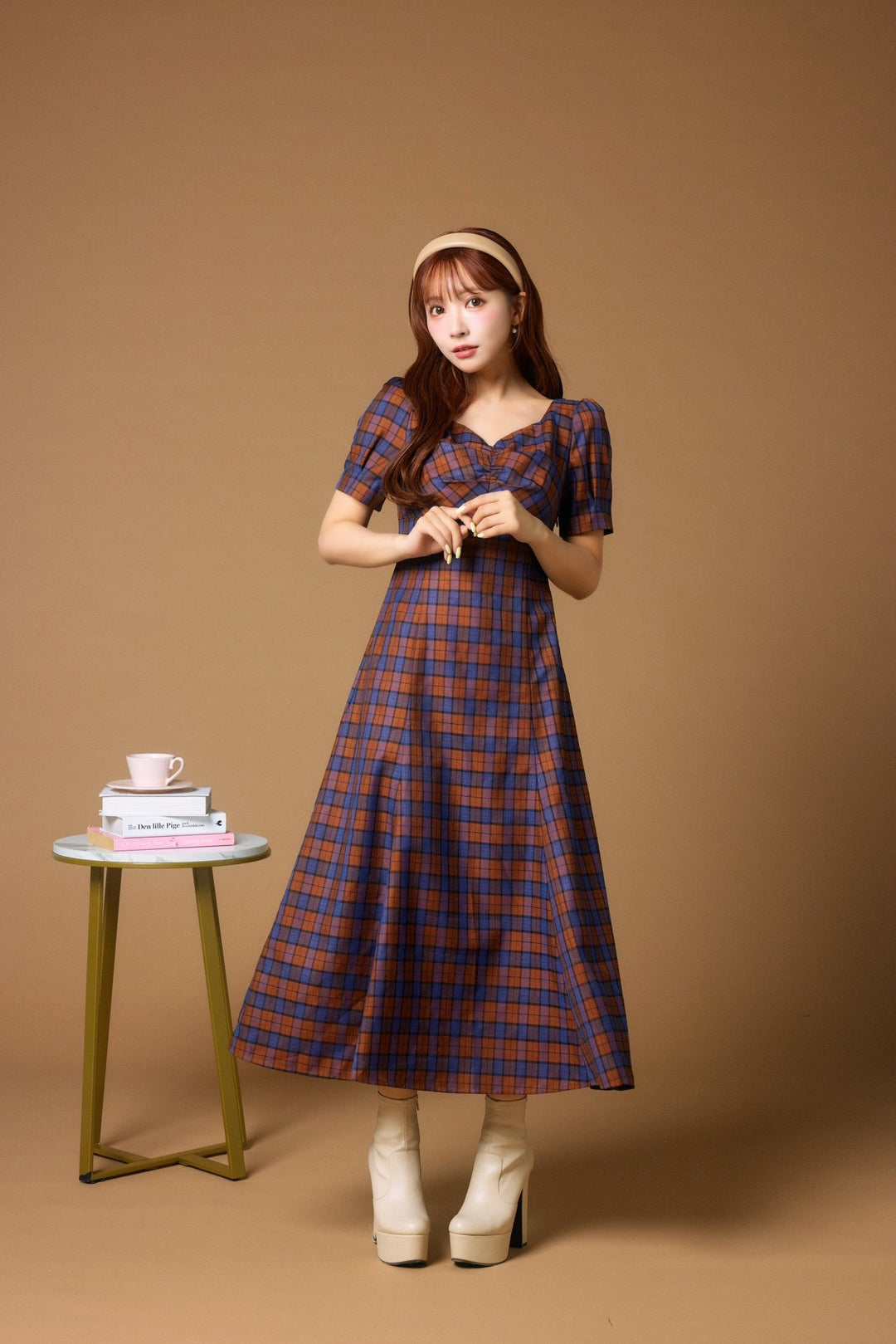 バブリー衣装5点set センス6点・シャドー付き Multicolor Plaid Power Shoulder Dress - MISTREASS