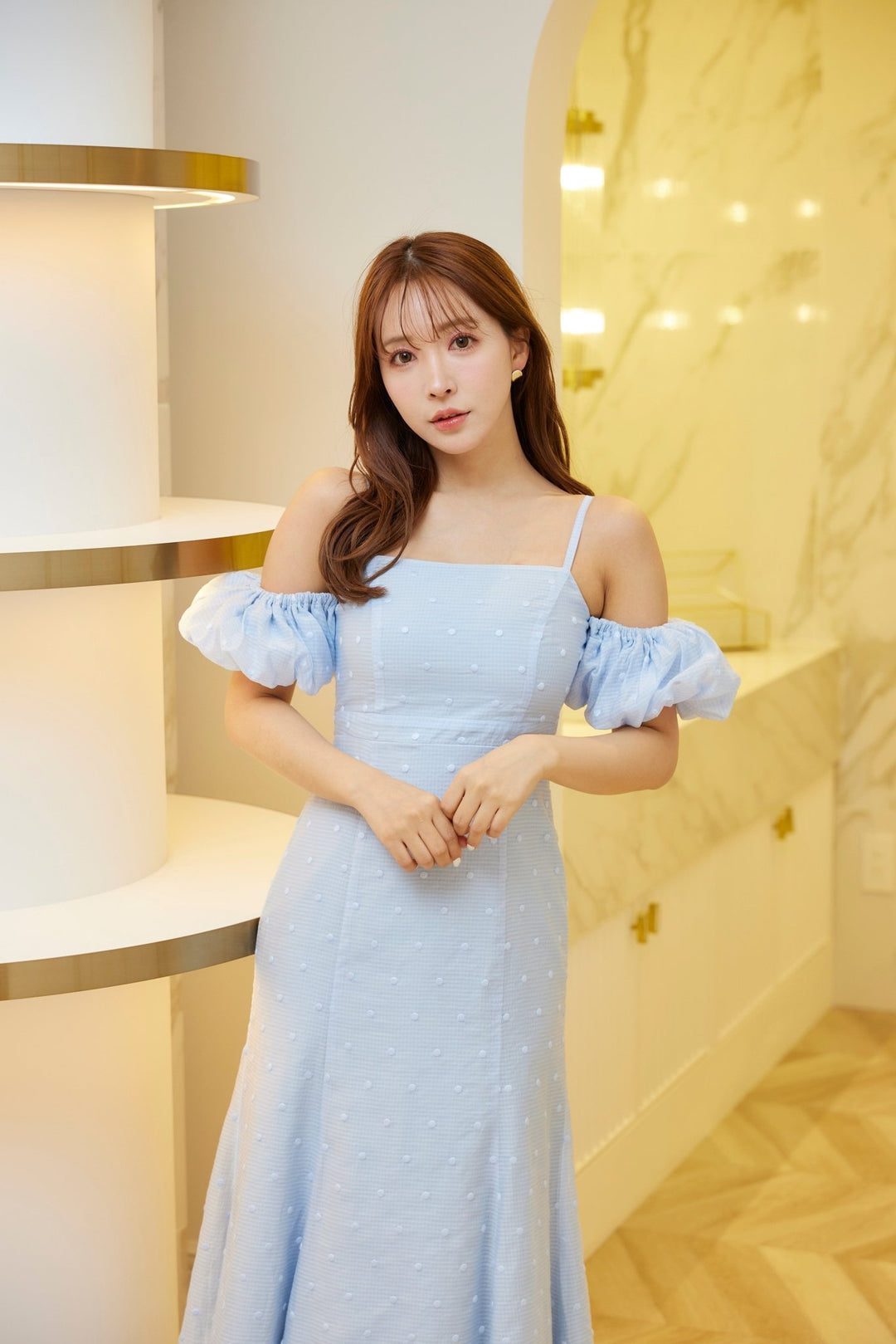 Open Shoulder Dot Mermaid Dress - MISTREASS