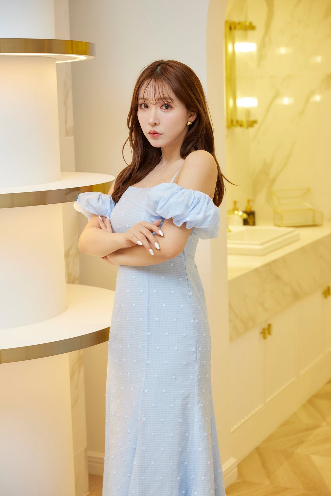 新品タグ付き♡ミストレアス♡オープンショルダードットマーメイドドレス open-shoulder-dot-mermaid-