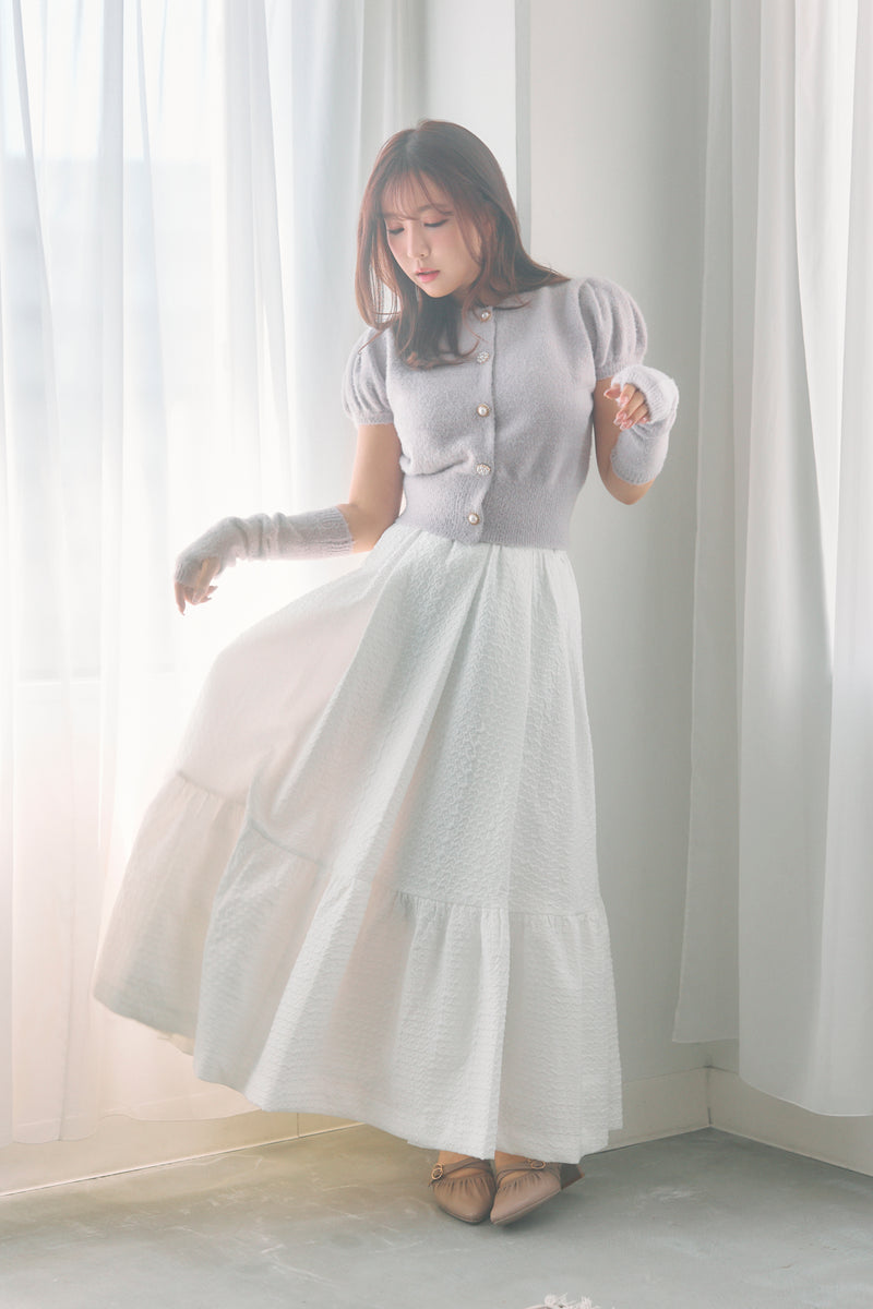 Floating Jacquard Tiered Skirt  Ivory