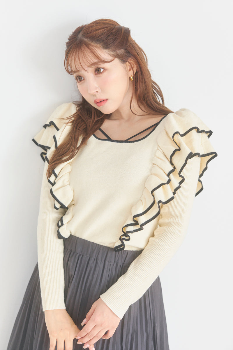Bicolor Frill Knit Top - MISTREASS
