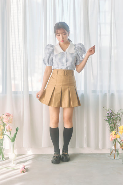 Scalloped Collar Stripe Blouse