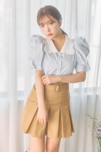 Scalloped Collar Stripe Blouse