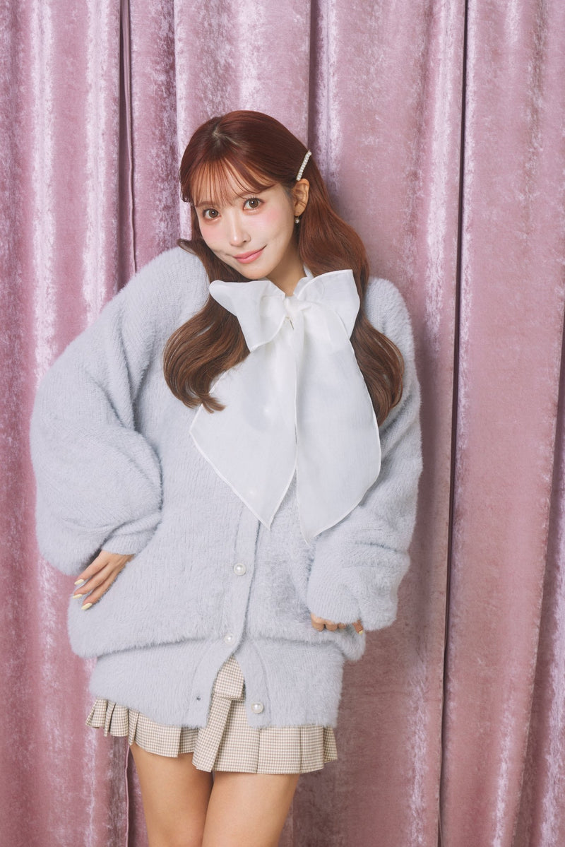 Pearl Button MiniShaggy Knit Cardigan
