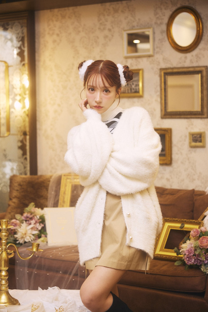 Pearl Button MiniShaggy Knit Cardigan
