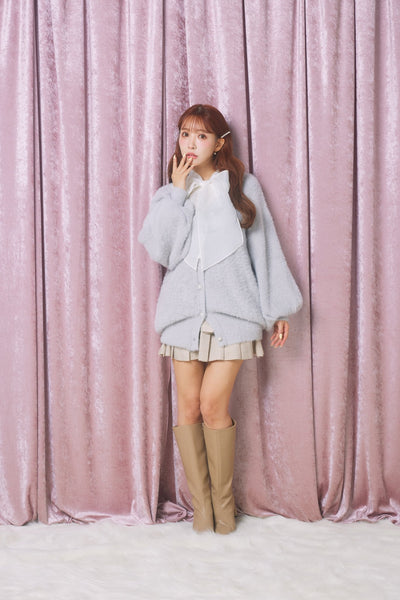 Pearl Button MiniShaggy Knit Cardigan