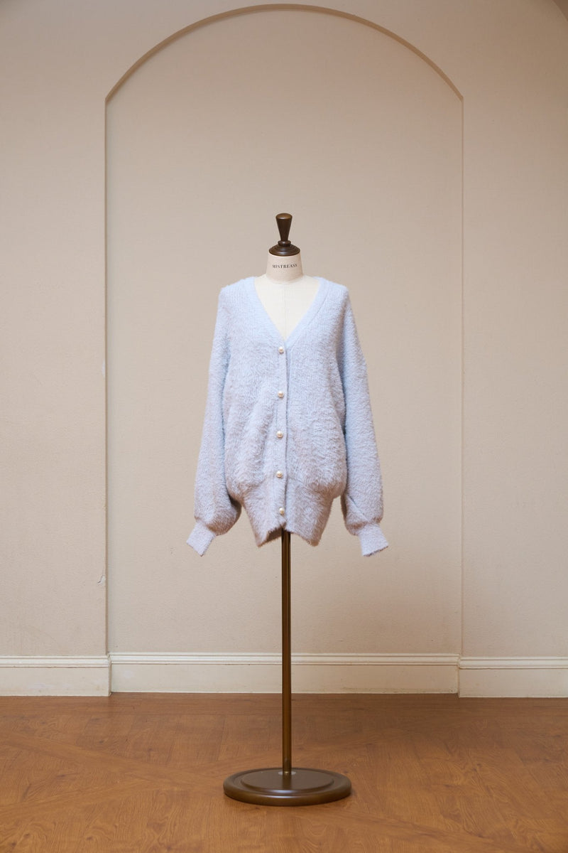 Pearl Button MiniShaggy Knit Cardigan