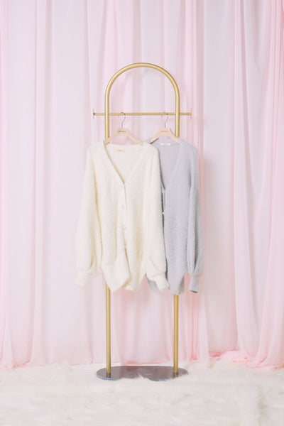 Pearl Button MiniShaggy Knit Cardigan
