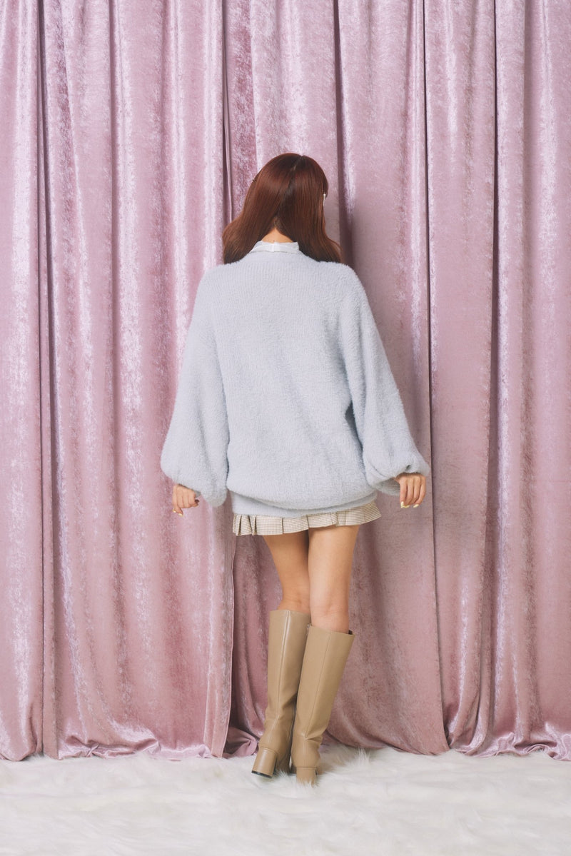 Pearl Button MiniShaggy Knit Cardigan