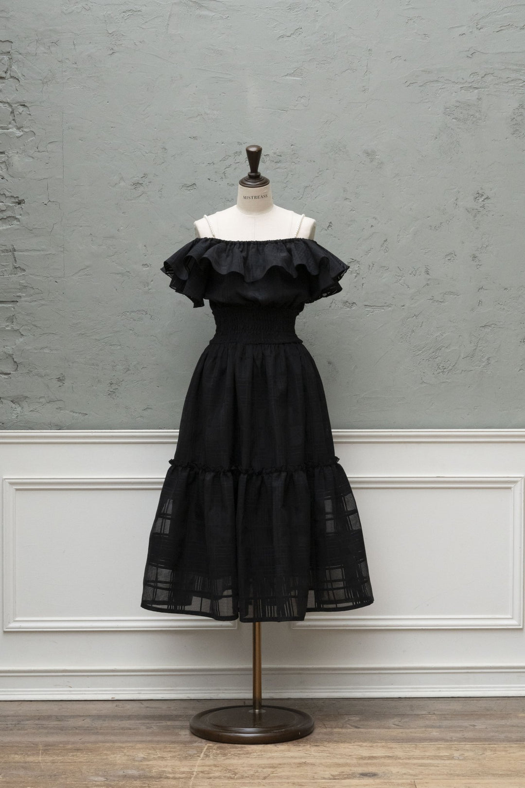 ミストレアス Pearl Strap Sheer Plaid Dress Pearl Strap Sheer Plaid Dress - MISTREASS