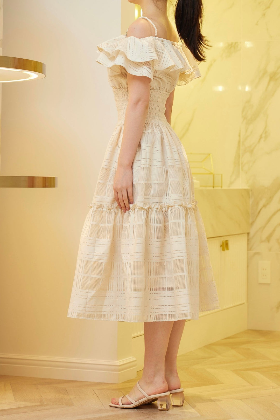 ミストレアス Pearl Strap Sheer Plaid Dress Pearl Strap Sheer Plaid Dress - MISTREASS