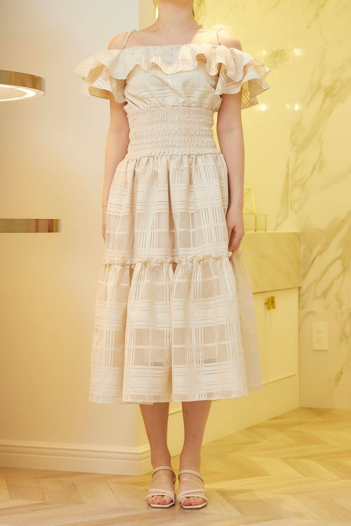 ミストレアス Pearl Strap Sheer Plaid Dress Pearl Strap Sheer Plaid Dress - MISTREASS