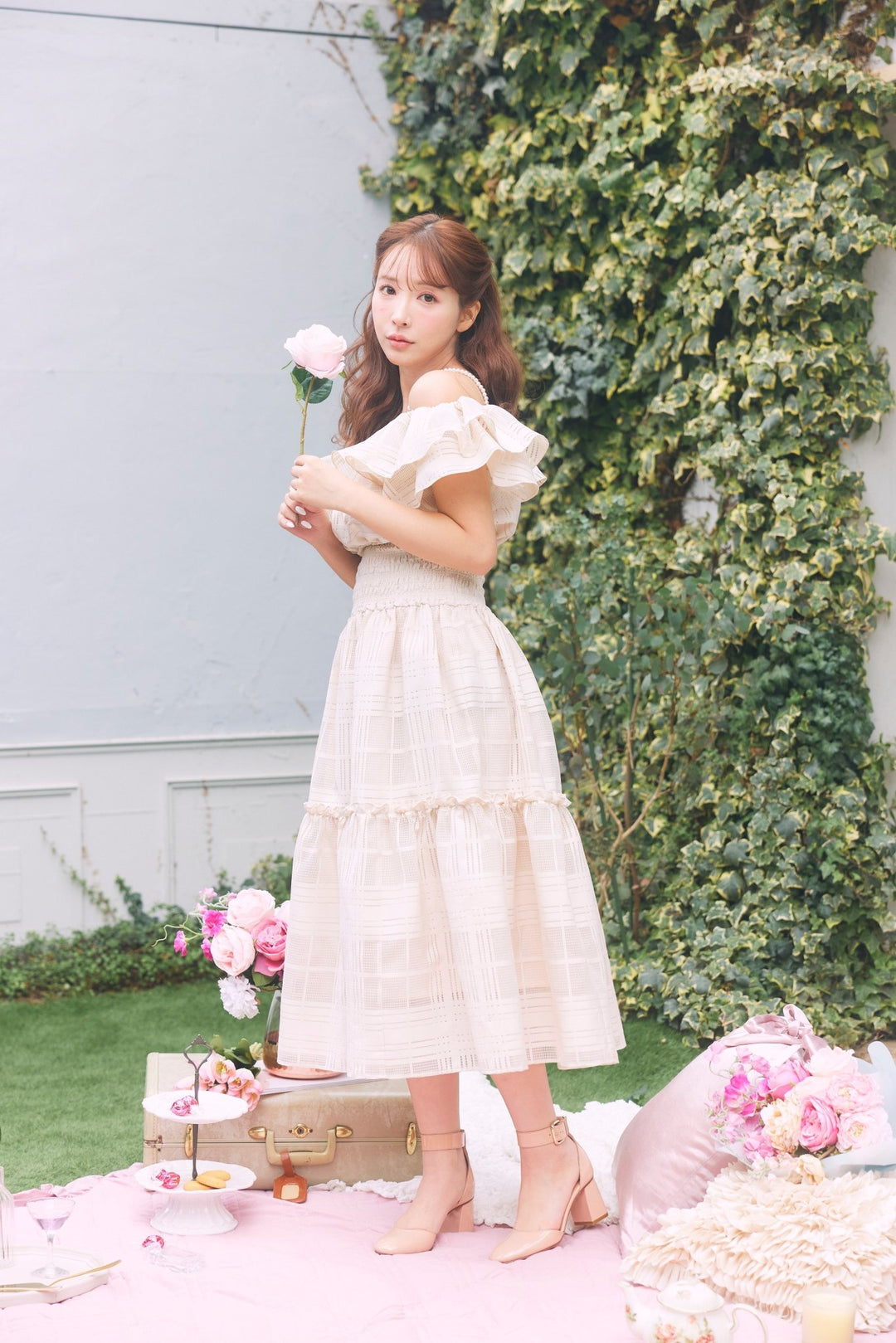 ミストレアス Pearl Strap Sheer Plaid Dress Pearl Strap Sheer Plaid Dress - MISTREASS