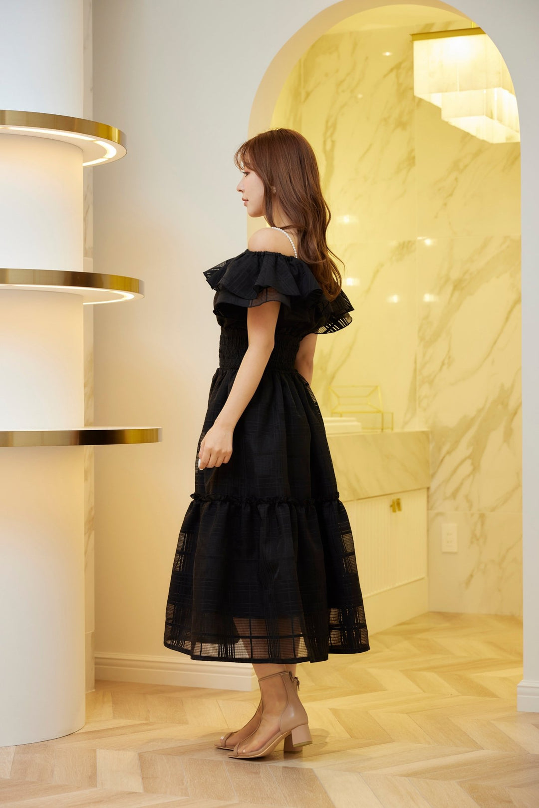 ミストレアス Pearl Strap Sheer Plaid Dress Pearl Strap Sheer Plaid Dress - MISTREASS