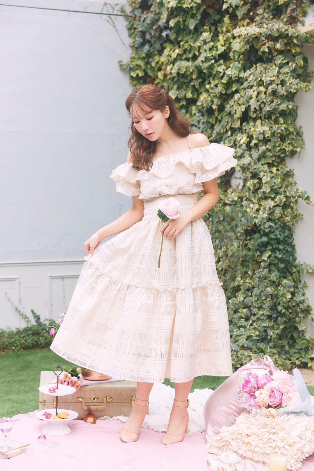 Pearl Strap Sheer Plaid Dress - MISTREASS