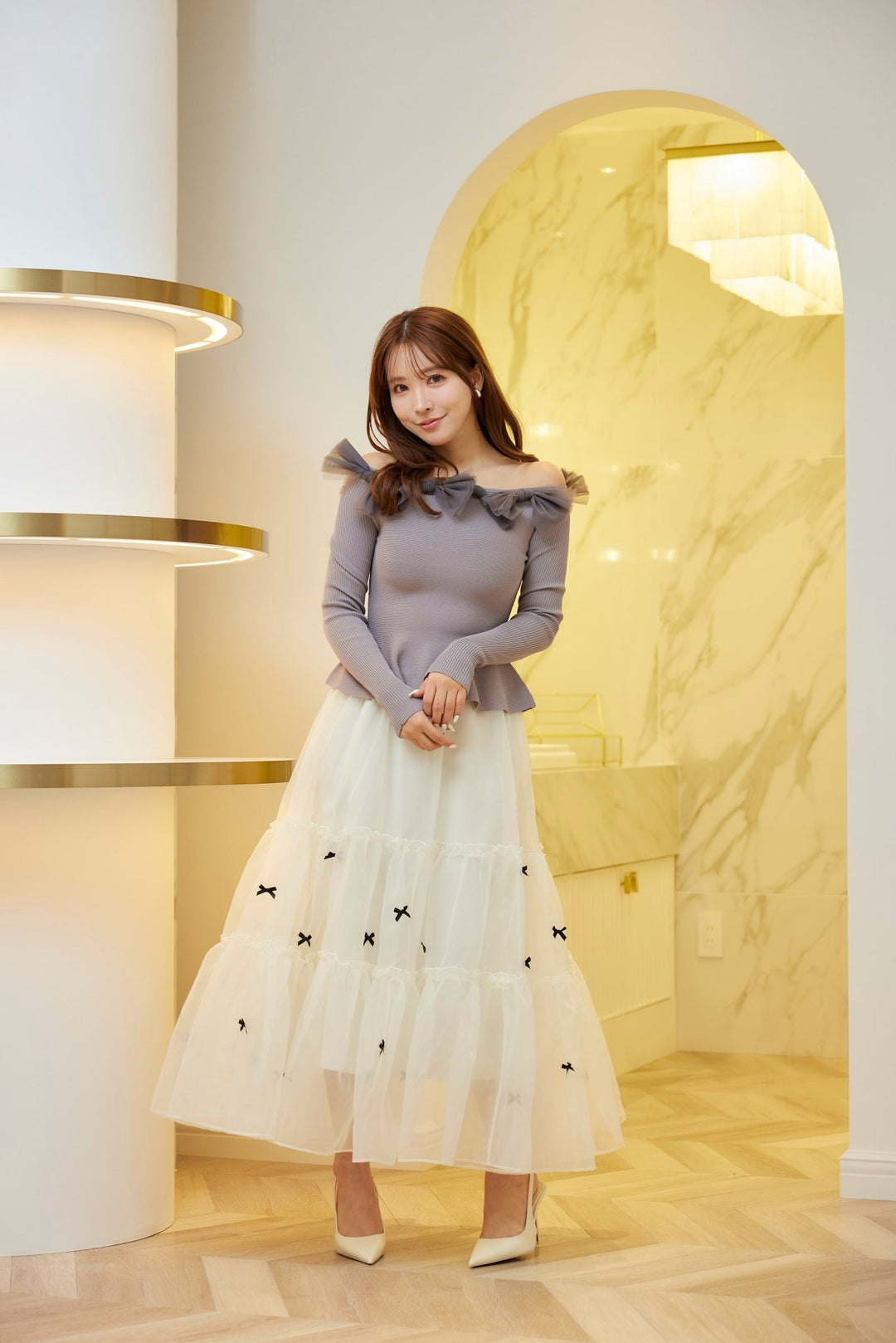 Ribbon Motif Peplum Knit Top - MISTREASS