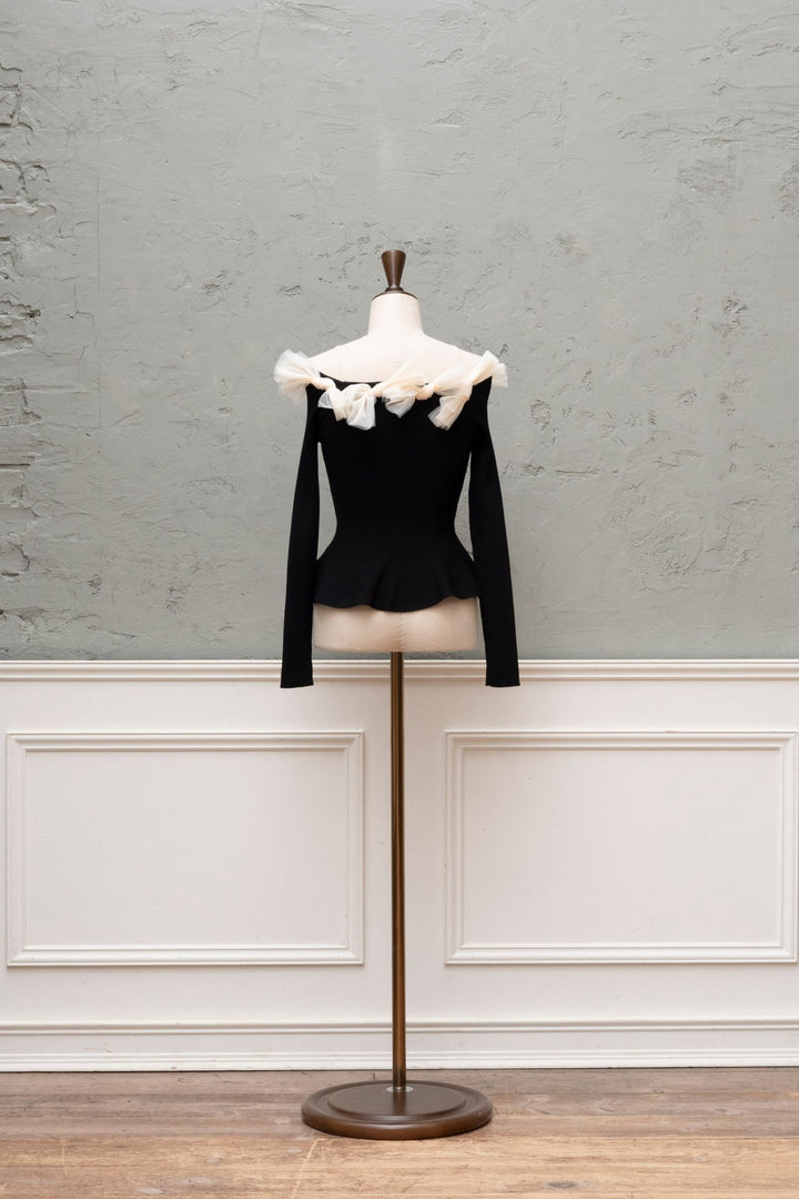 Fluffy Ribbon Puff Knit Top ミストレアス Fluffy Ribbon Puff Knit Top - MISTREASS