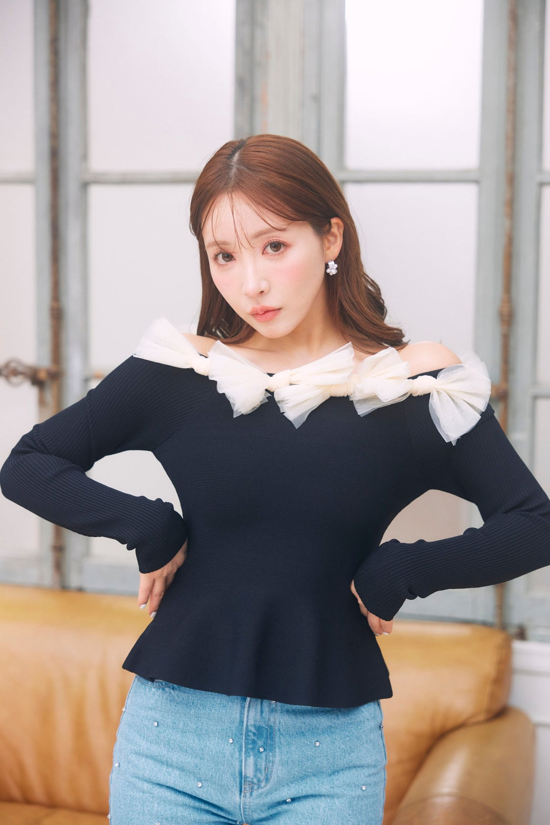 Ribbon Motif Peplum Knit Top - MISTREASS Ribbon Motif Peplum Knit Top - MISTREASS