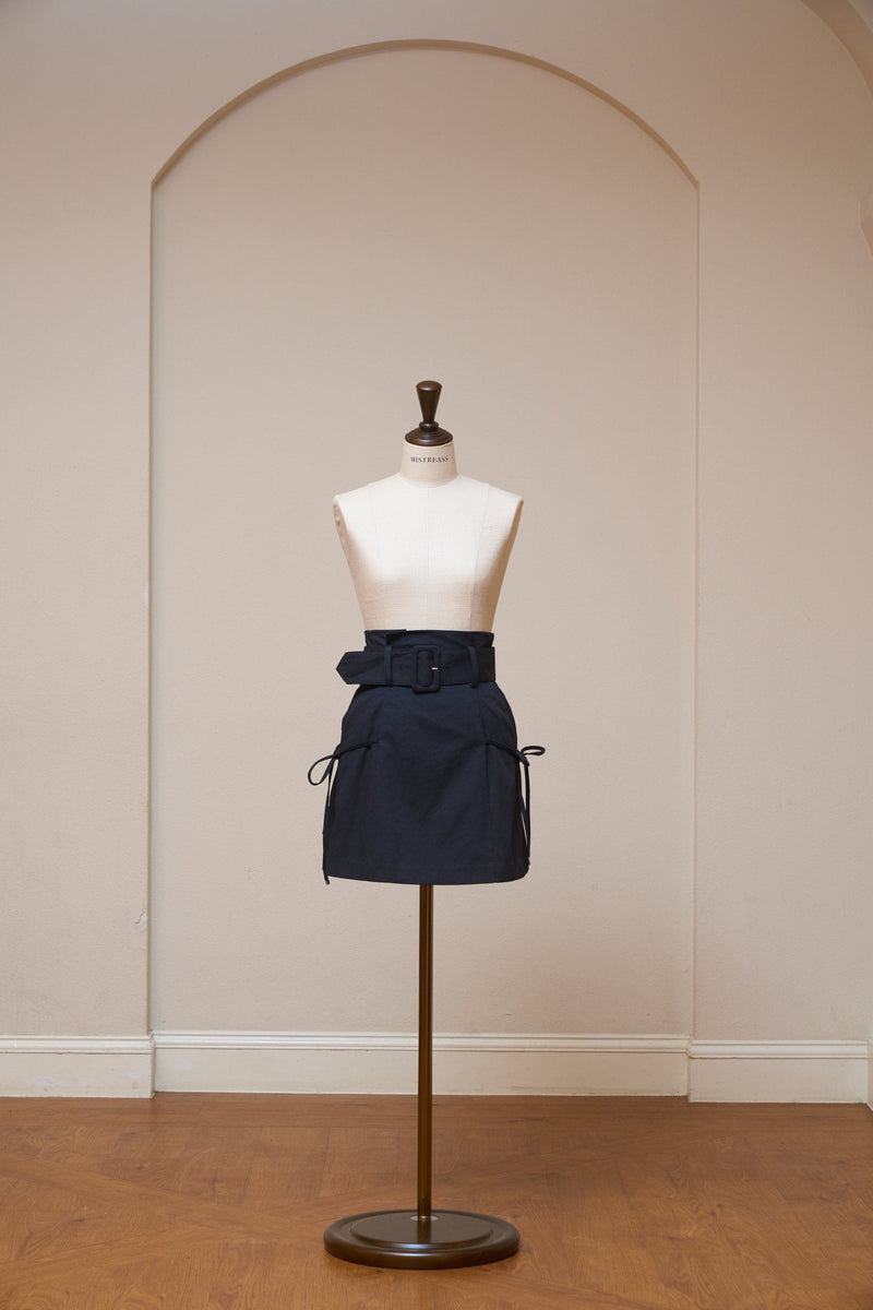 Side Ribbon High Waist Mini Skirt
