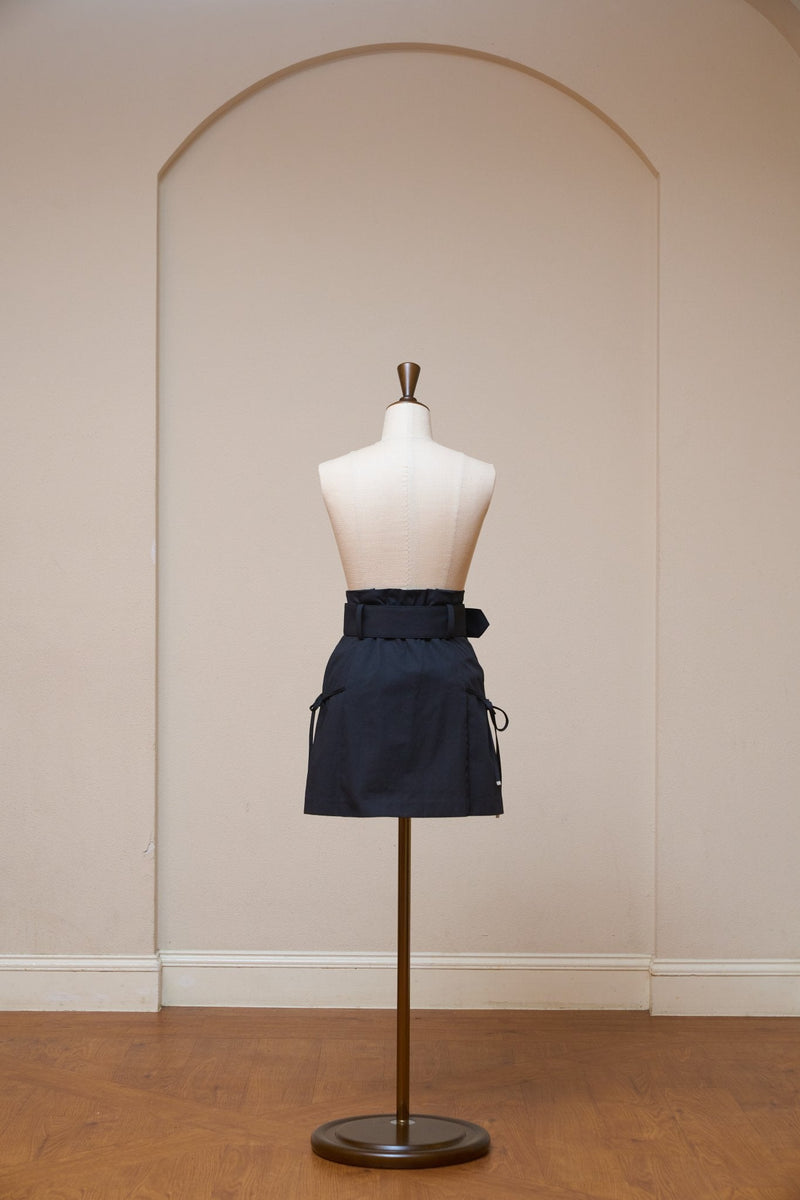 Side Ribbon High Waist Mini Skirt